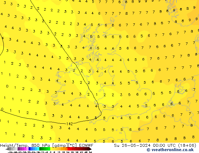 Height/Temp. 850 hPa ECMWF Dom 26.05.2024 00 UTC