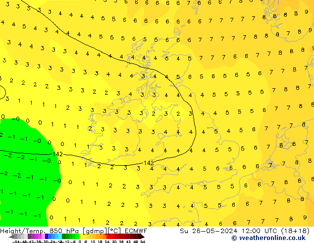 Z500/Rain (+SLP)/Z850 ECMWF dom 26.05.2024 12 UTC