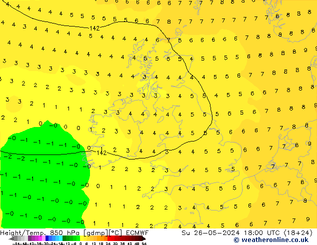 Z500/Rain (+SLP)/Z850 ECMWF dom 26.05.2024 18 UTC