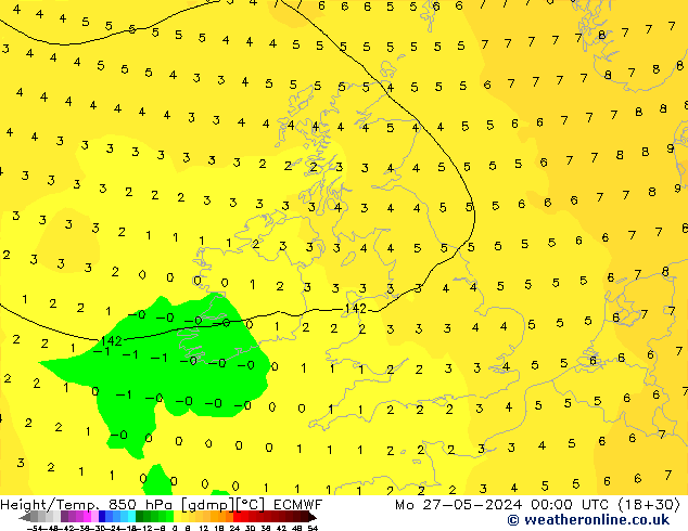 Z500/Rain (+SLP)/Z850 ECMWF lun 27.05.2024 00 UTC