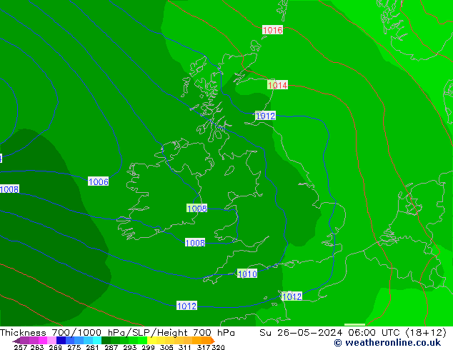 Thck 700-1000 hPa ECMWF Su 26.05.2024 06 UTC