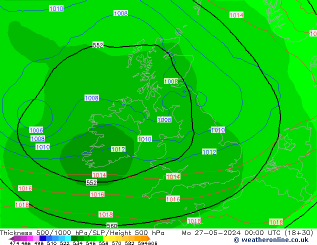 Thck 500-1000hPa ECMWF lun 27.05.2024 00 UTC