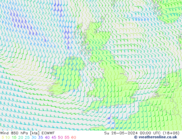 Vento 850 hPa ECMWF Dom 26.05.2024 00 UTC