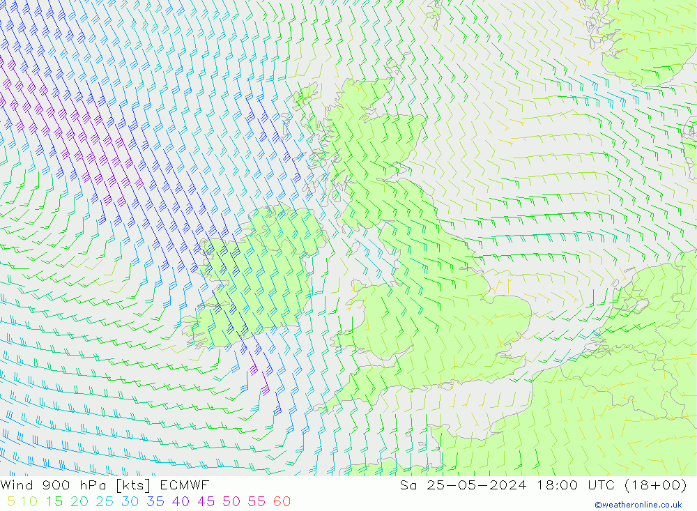 Wind 900 hPa ECMWF Sa 25.05.2024 18 UTC