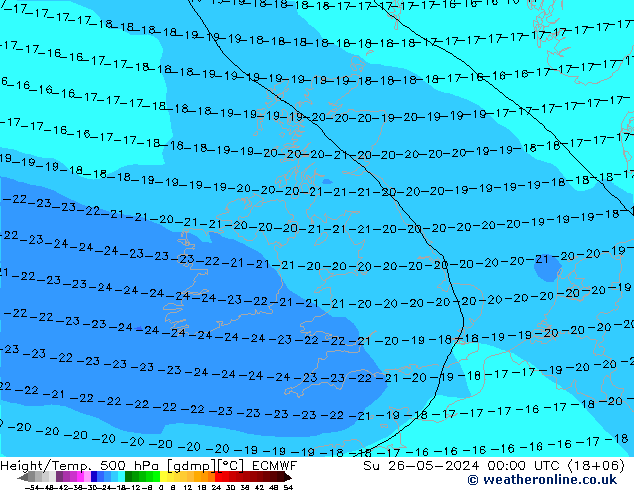 Z500/Rain (+SLP)/Z850 ECMWF nie. 26.05.2024 00 UTC