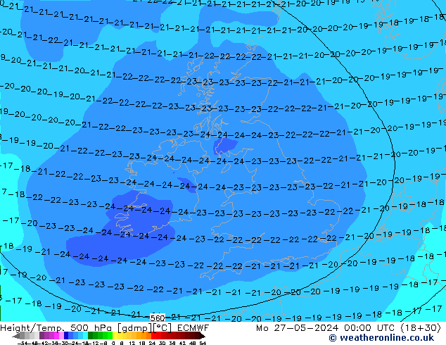 Z500/Rain (+SLP)/Z850 ECMWF lun 27.05.2024 00 UTC