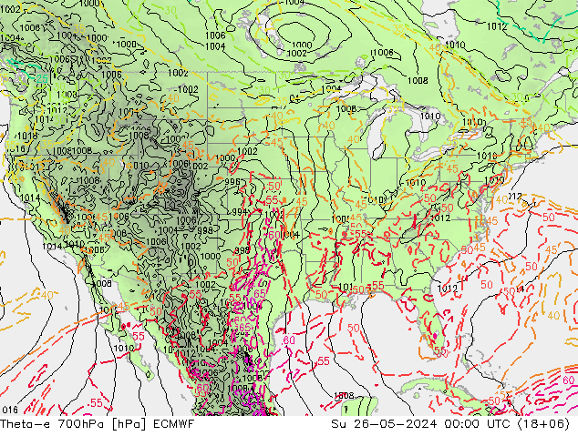 Theta-e 700hPa ECMWF Ne 26.05.2024 00 UTC