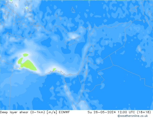 Deep layer shear (0-1km) ECMWF zo 26.05.2024 12 UTC