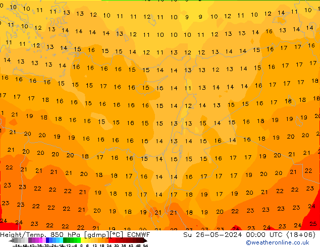 Z500/Yağmur (+YB)/Z850 ECMWF Paz 26.05.2024 00 UTC