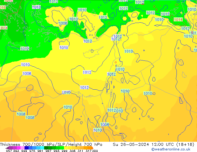 Thck 700-1000 hPa ECMWF dim 26.05.2024 12 UTC