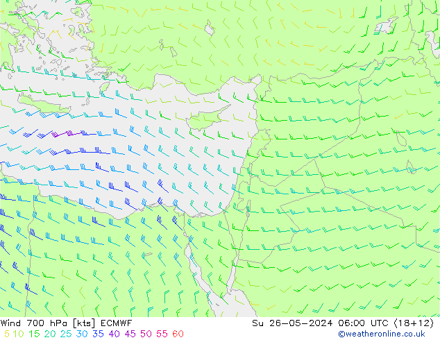 Vento 700 hPa ECMWF Dom 26.05.2024 06 UTC