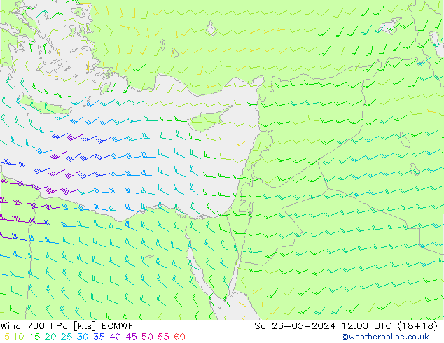 Vent 700 hPa ECMWF dim 26.05.2024 12 UTC