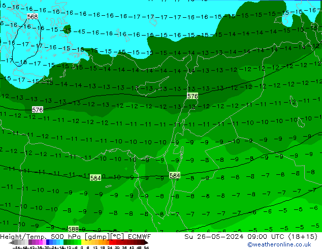 Height/Temp. 500 hPa ECMWF So 26.05.2024 09 UTC