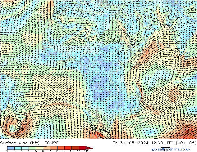 Surface wind (bft) ECMWF Th 30.05.2024 12 UTC