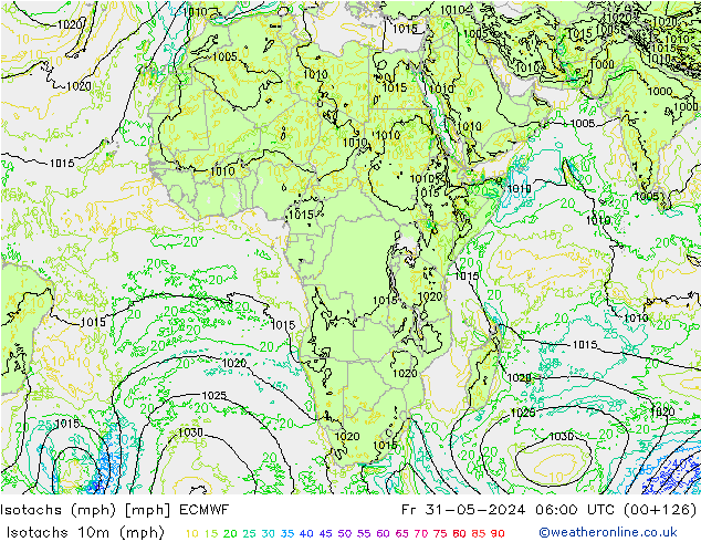 Isotachs (mph) ECMWF пт 31.05.2024 06 UTC