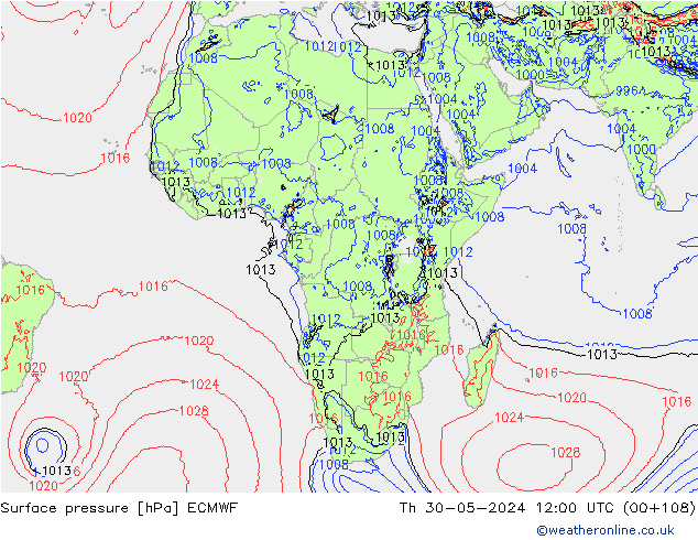 Atmosférický tlak ECMWF Čt 30.05.2024 12 UTC