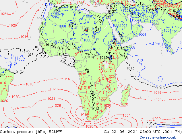 Surface pressure ECMWF Su 02.06.2024 06 UTC