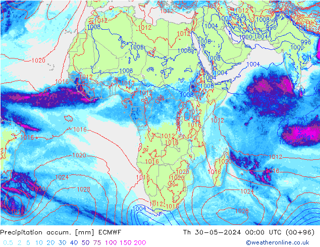 Precipitation accum. ECMWF Qui 30.05.2024 00 UTC