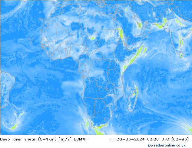 Deep layer shear (0-1km) ECMWF чт 30.05.2024 00 UTC