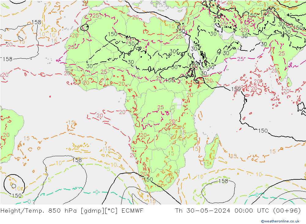 Z500/Yağmur (+YB)/Z850 ECMWF Per 30.05.2024 00 UTC