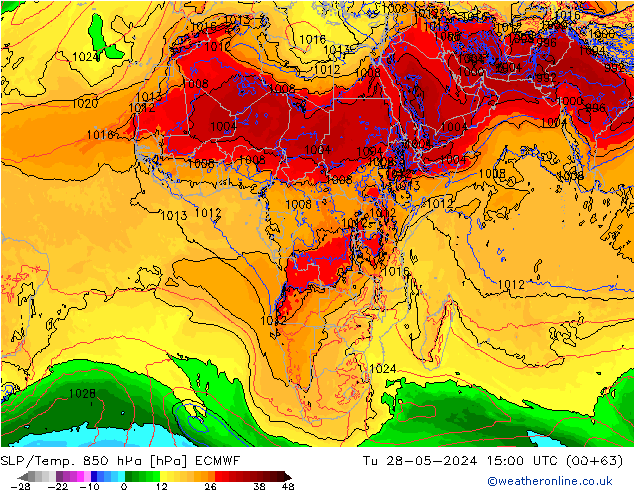 SLP/Temp. 850 hPa ECMWF di 28.05.2024 15 UTC