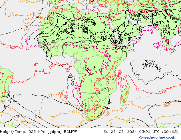 Height/Temp. 925 hPa ECMWF Dom 26.05.2024 03 UTC