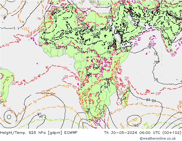 Height/Temp. 925 hPa ECMWF Th 30.05.2024 06 UTC