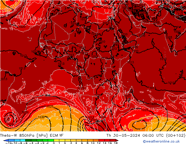 Theta-W 850hPa ECMWF do 30.05.2024 06 UTC