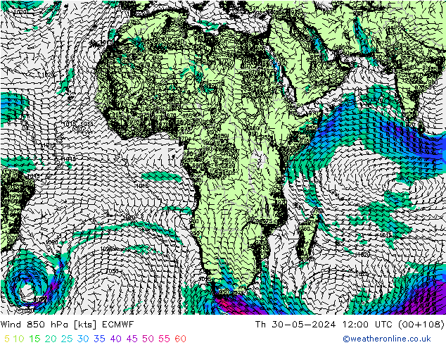 Wind 850 hPa ECMWF Th 30.05.2024 12 UTC