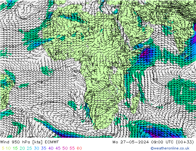 Rüzgar 950 hPa ECMWF Pzt 27.05.2024 09 UTC