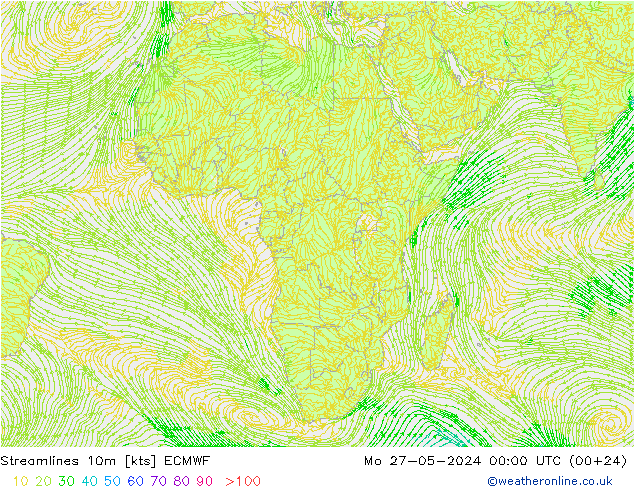 Linia prądu 10m ECMWF pon. 27.05.2024 00 UTC