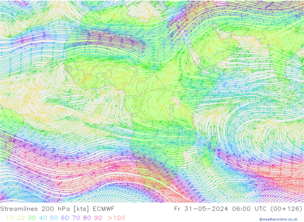 Linha de corrente 200 hPa ECMWF Sex 31.05.2024 06 UTC