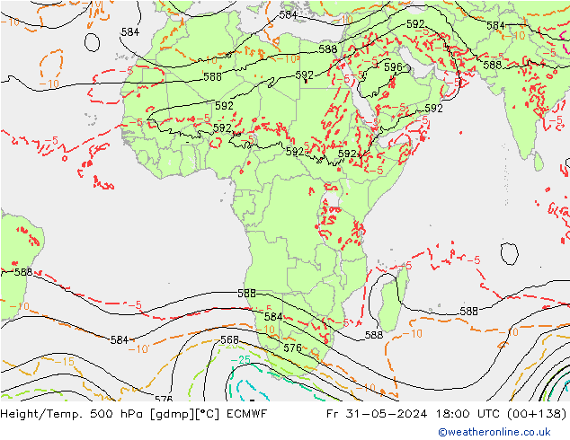 Z500/Rain (+SLP)/Z850 ECMWF Fr 31.05.2024 18 UTC