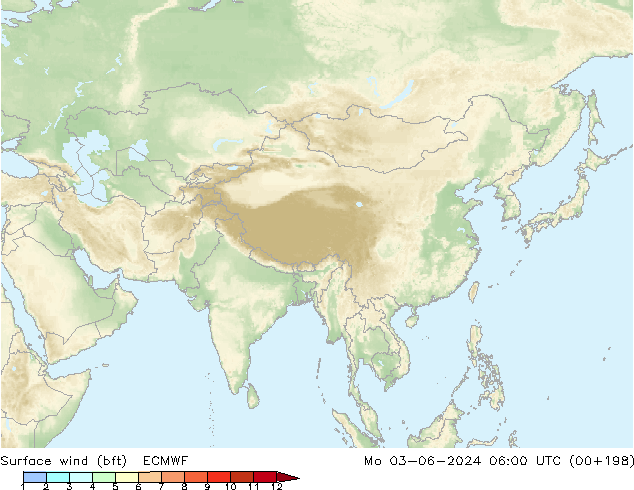 Bodenwind (bft) ECMWF Mo 03.06.2024 06 UTC