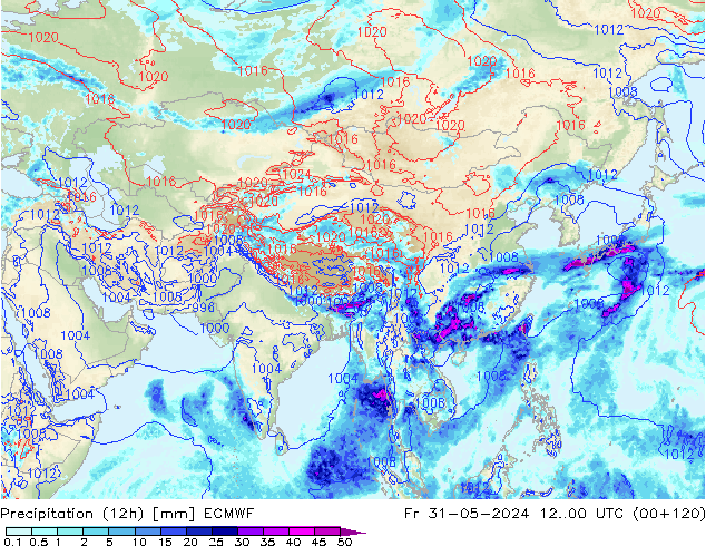 Precipitation (12h) ECMWF Fr 31.05.2024 00 UTC