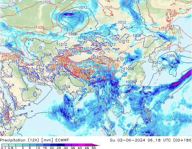 Yağış (12h) ECMWF Paz 02.06.2024 18 UTC