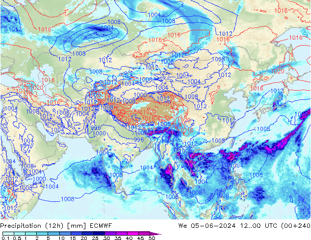 Precipitação (12h) ECMWF Qua 05.06.2024 00 UTC