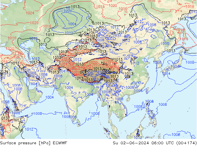 Presión superficial ECMWF dom 02.06.2024 06 UTC