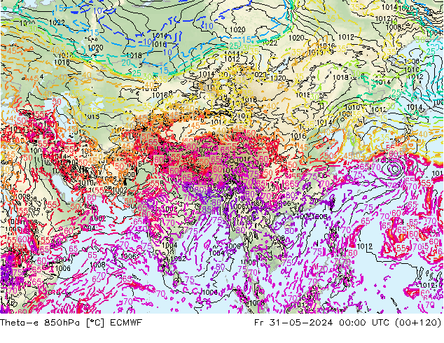 Theta-e 850hPa ECMWF vie 31.05.2024 00 UTC