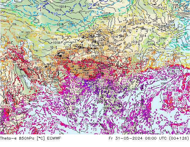 Theta-e 850hPa ECMWF Fr 31.05.2024 06 UTC