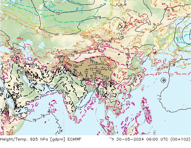 Height/Temp. 925 hPa ECMWF  30.05.2024 06 UTC