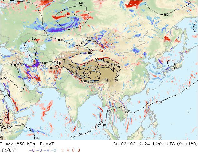 T-Adv. 850 hPa ECMWF Su 02.06.2024 12 UTC