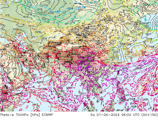 Theta-e 700гПа ECMWF сб 01.06.2024 06 UTC