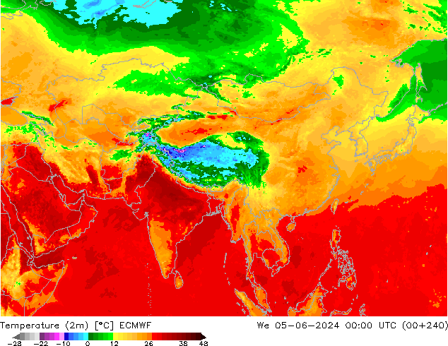 Temperatura (2m) ECMWF mer 05.06.2024 00 UTC