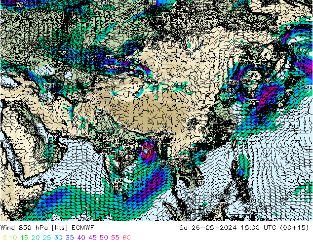 Vento 850 hPa ECMWF Dom 26.05.2024 15 UTC