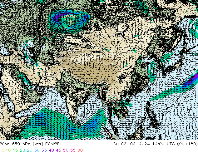 Wind 850 hPa ECMWF Su 02.06.2024 12 UTC