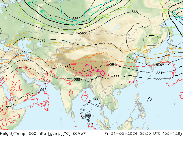 Hoogte/Temp. 500 hPa ECMWF vr 31.05.2024 06 UTC