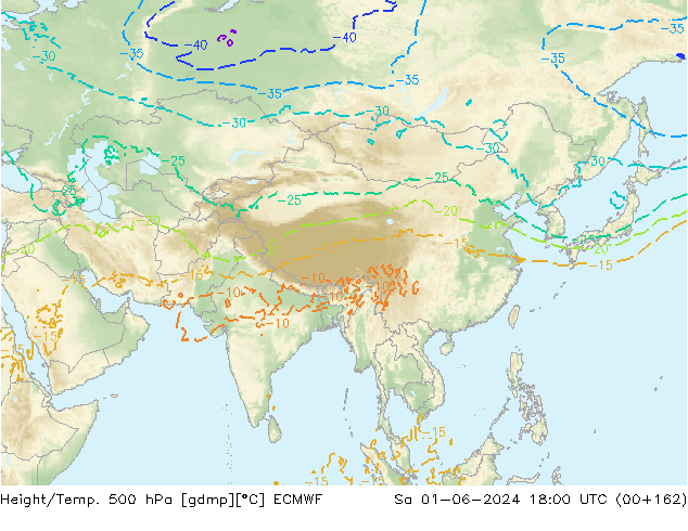 Height/Temp. 500 hPa ECMWF Sa 01.06.2024 18 UTC