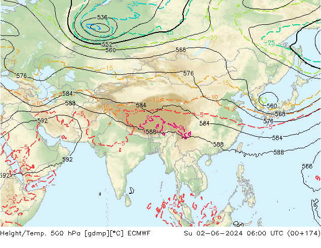 Z500/Rain (+SLP)/Z850 ECMWF dom 02.06.2024 06 UTC