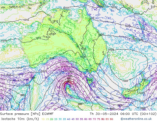 Eşrüzgar Hızları (km/sa) ECMWF Per 30.05.2024 06 UTC